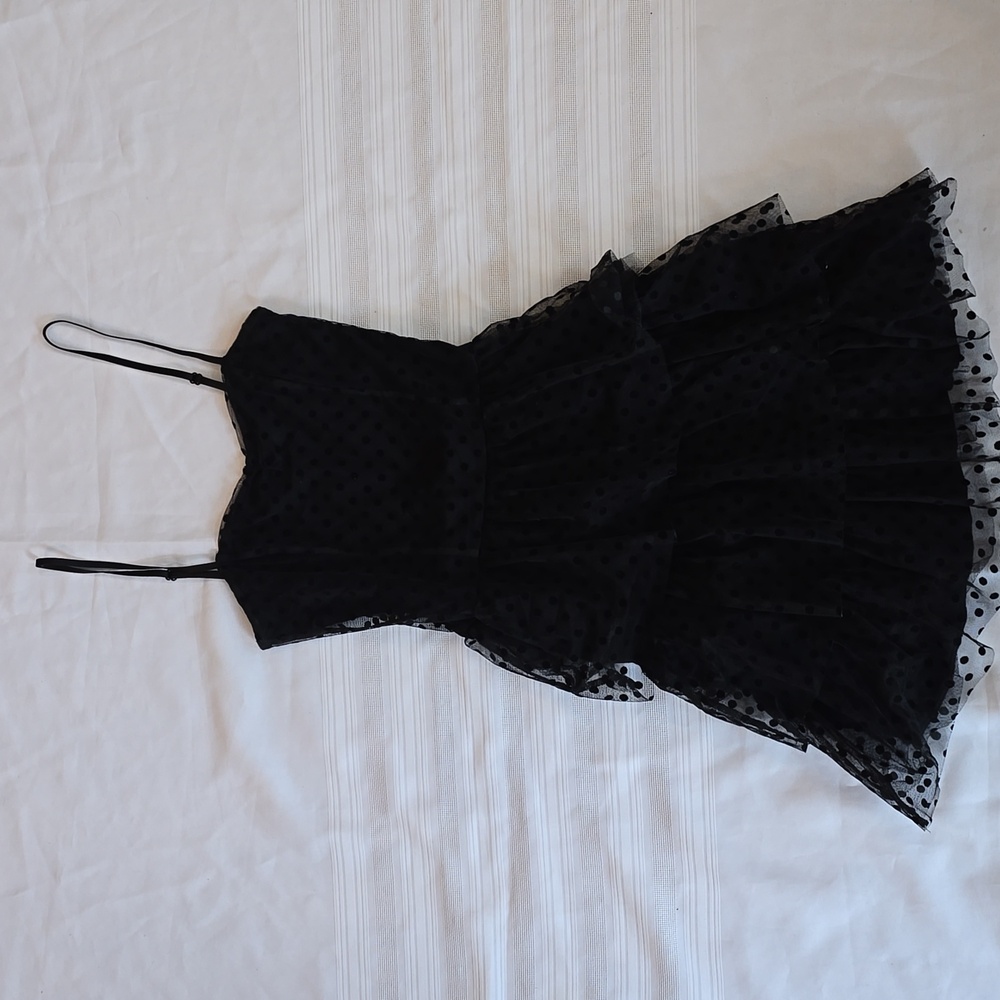 (Women's 4) H&M Black Polka Dot Tiered Dress